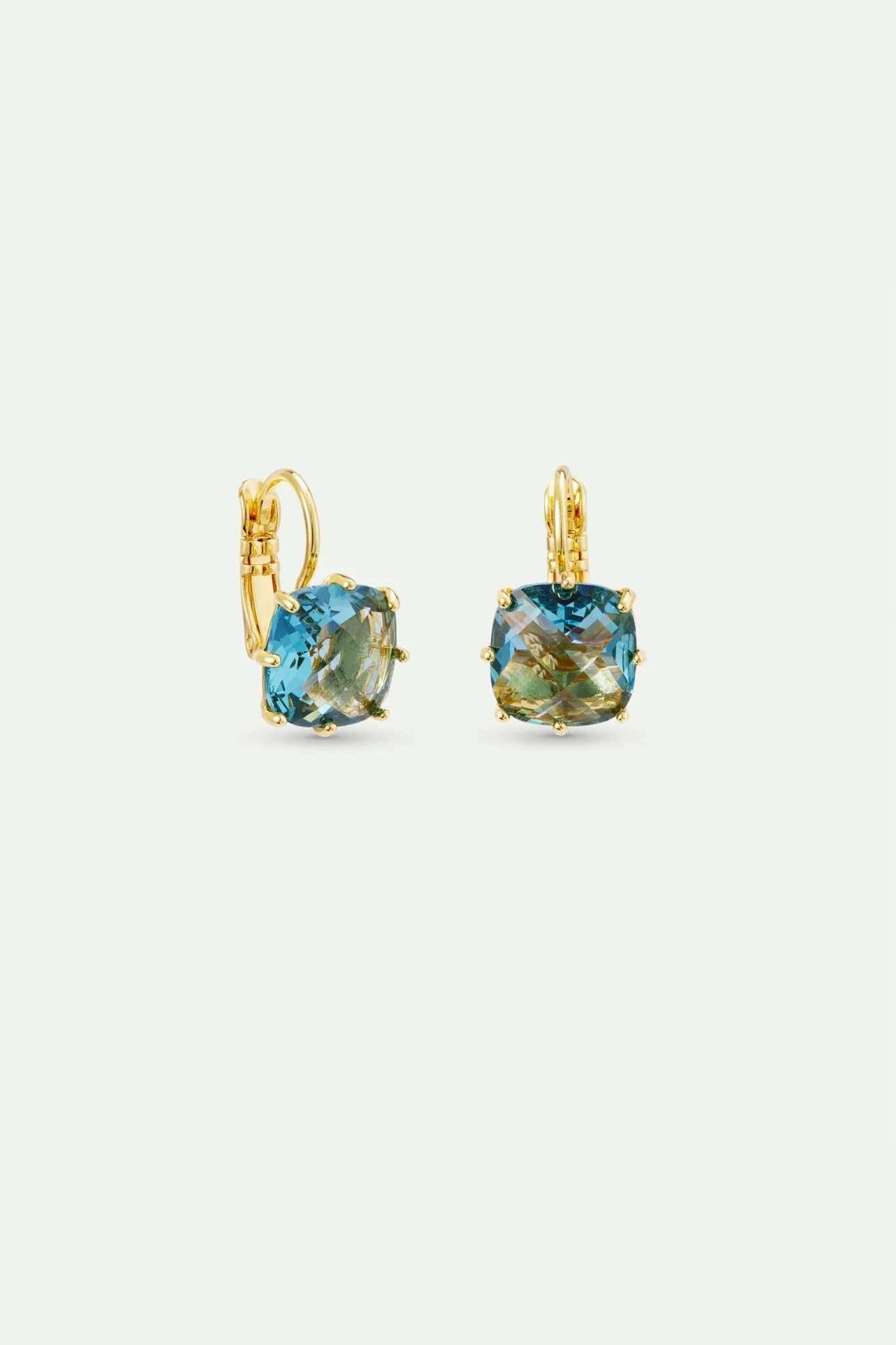 Diamantine Sleeper Earrings With Square Acqua Azzura Stones | AXLD1013 - Image 2
