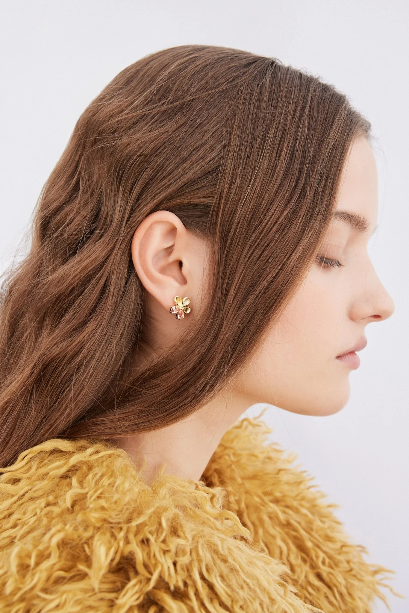 Golden Cherry Blossom And Pink Stone Post Earrings | AXNF1031 - Image 5