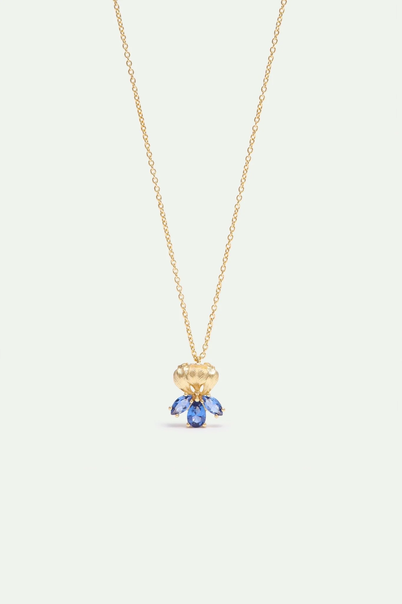 Golden Iris And Blue Stone Pendant Necklace | AXNF3011