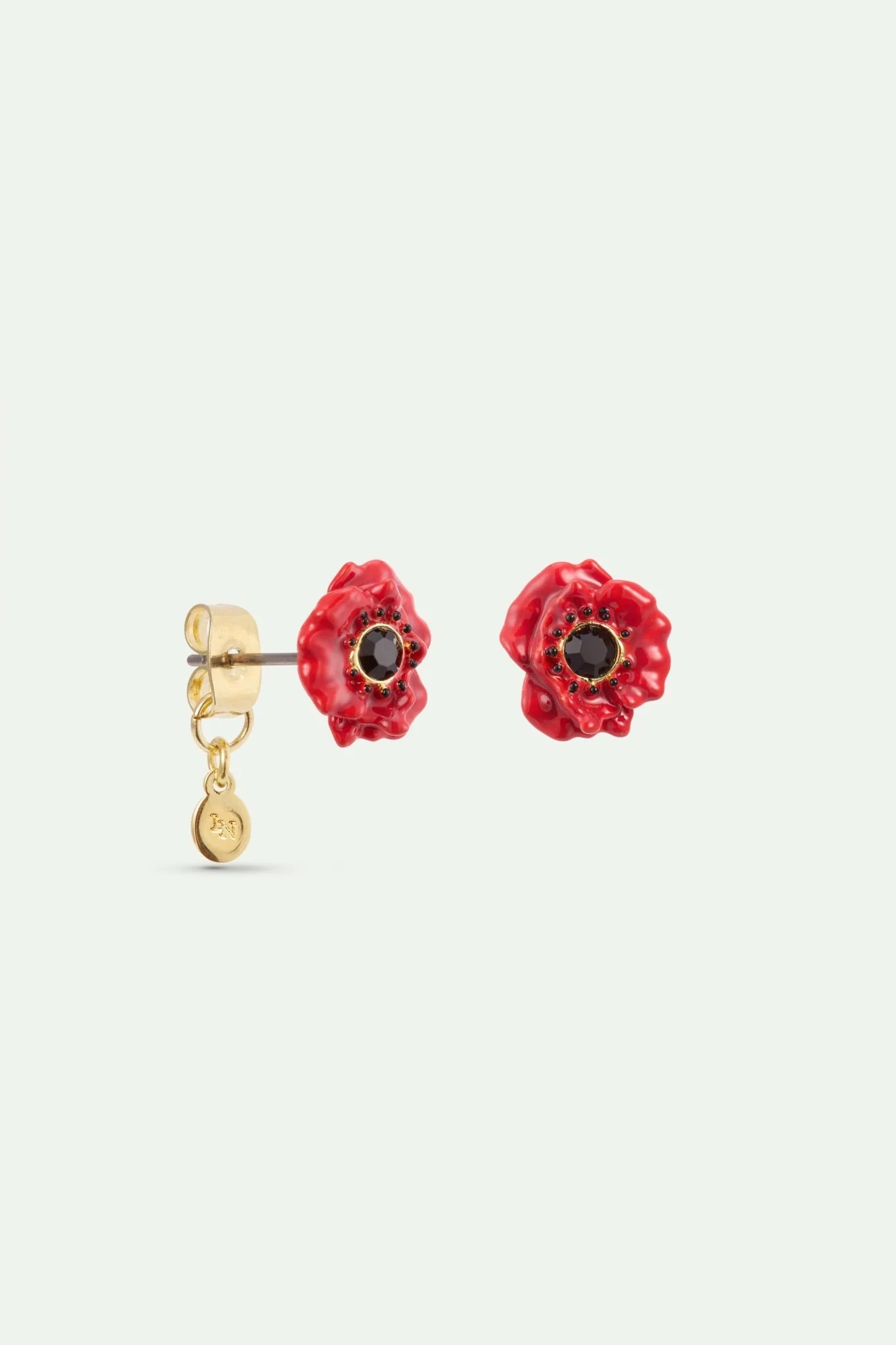 Earrings With Red Poppy And Black Crystal | AXOC1031 - Image 3