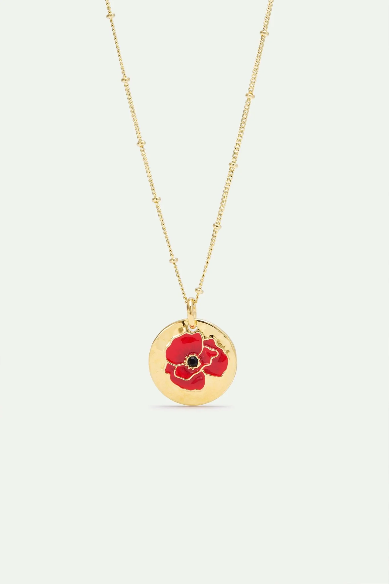 Pendant Necklace With Poppy On Gold Medallion | AXOC3011