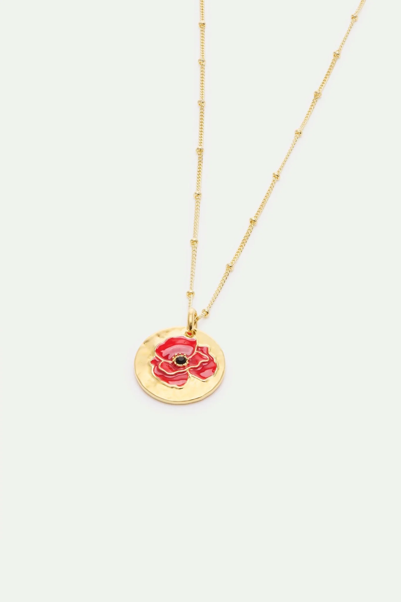 Pendant Necklace With Poppy On Gold Medallion | AXOC3011 - Image 2