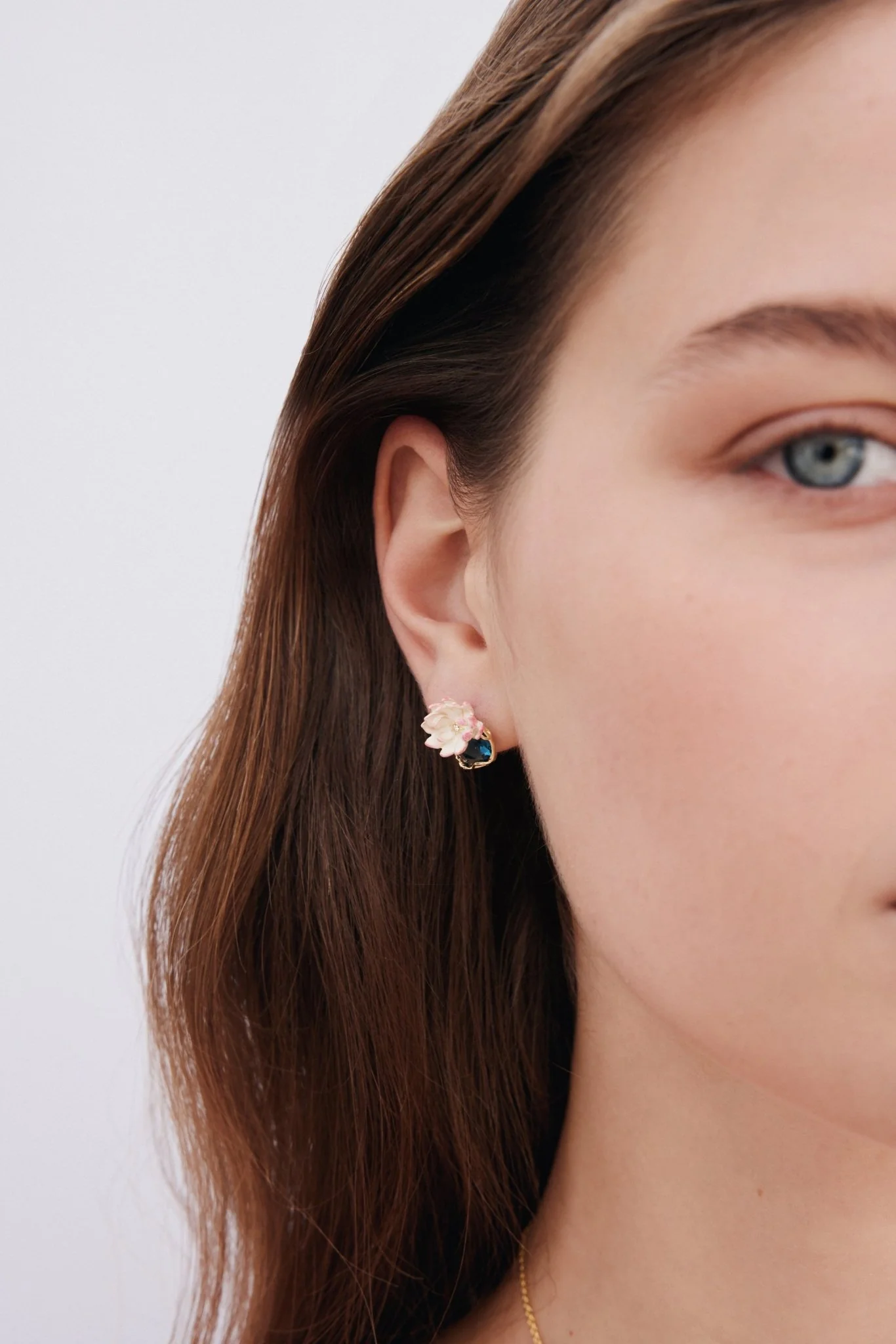 Pink Water Lily And Round Blue Stone Clip-On Earrings | AXON1031 - Image 4