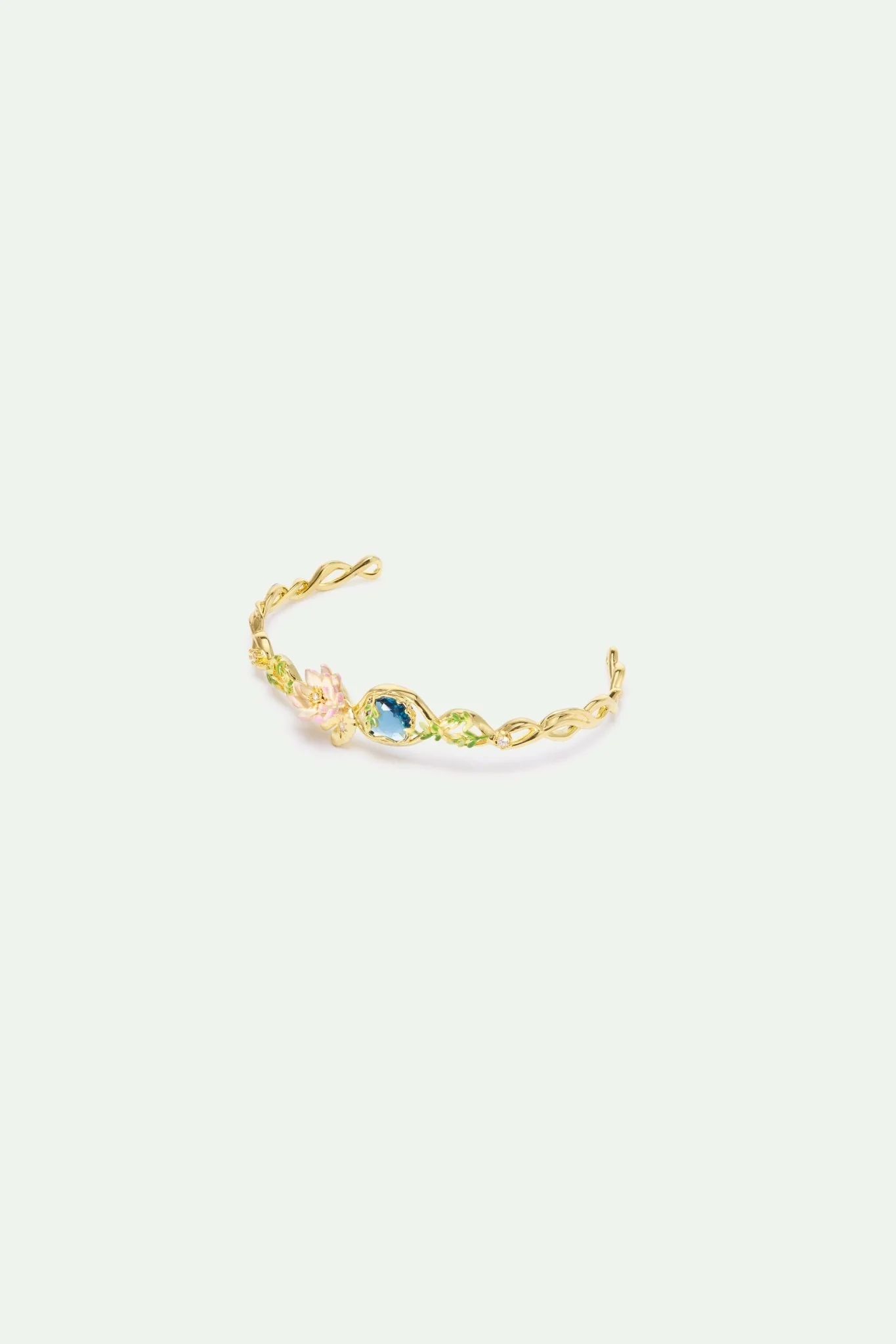 Pink Water Lily And Round Blue Stone Cuff Bracelet | AXON2011 - Image 4