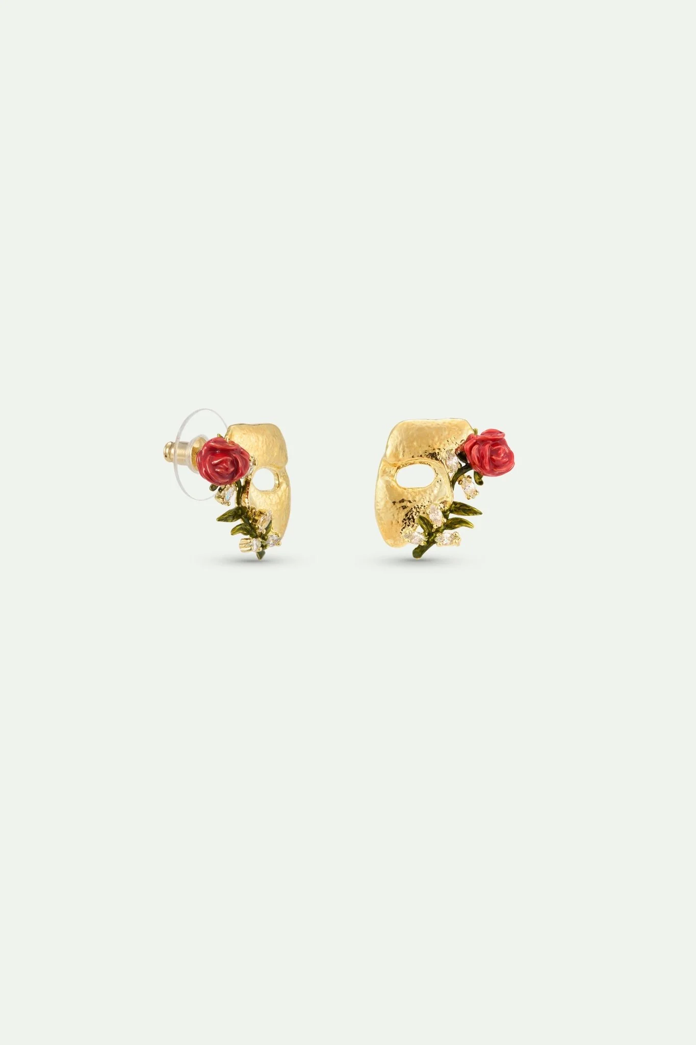 Gold Mask, Rose And Crystal Post Earrings | AXOP1011 - Image 3