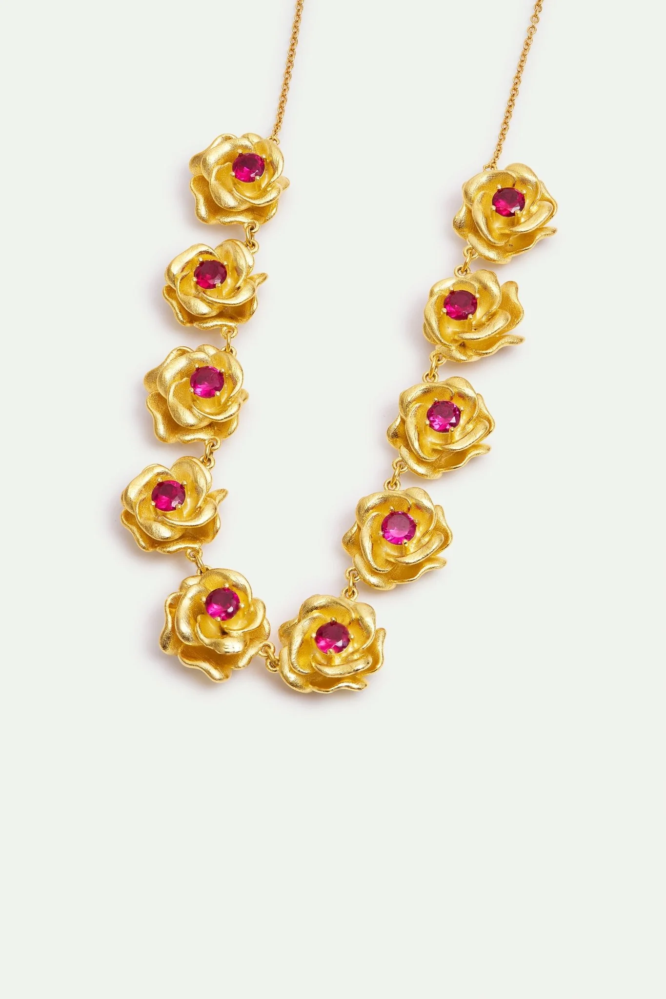 Necklace With Gold Mona Lisa Roses And Pink Stones | AXRF3011 - Image 2