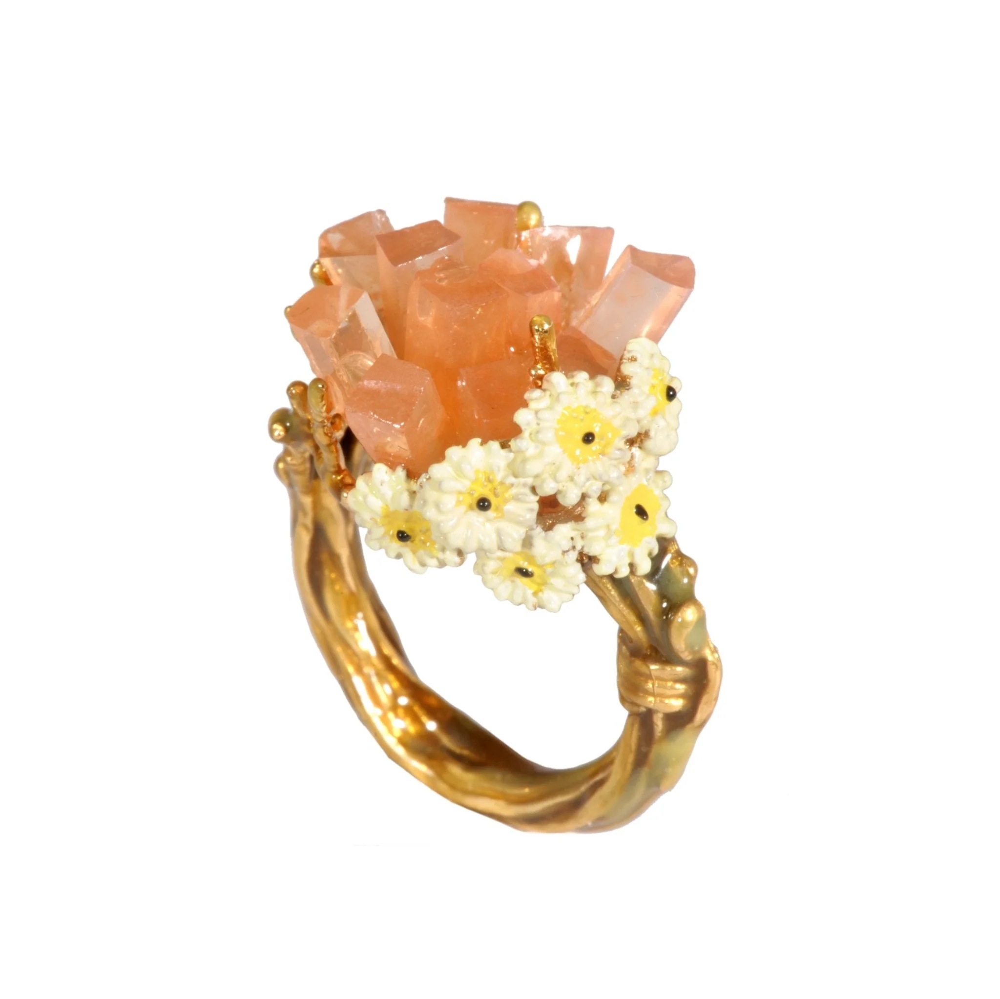 Bague Cristaux de Fleurs Grosse Pierre Avec Aragonite Et Gerbera Rings | YCF603/11 - Image 4