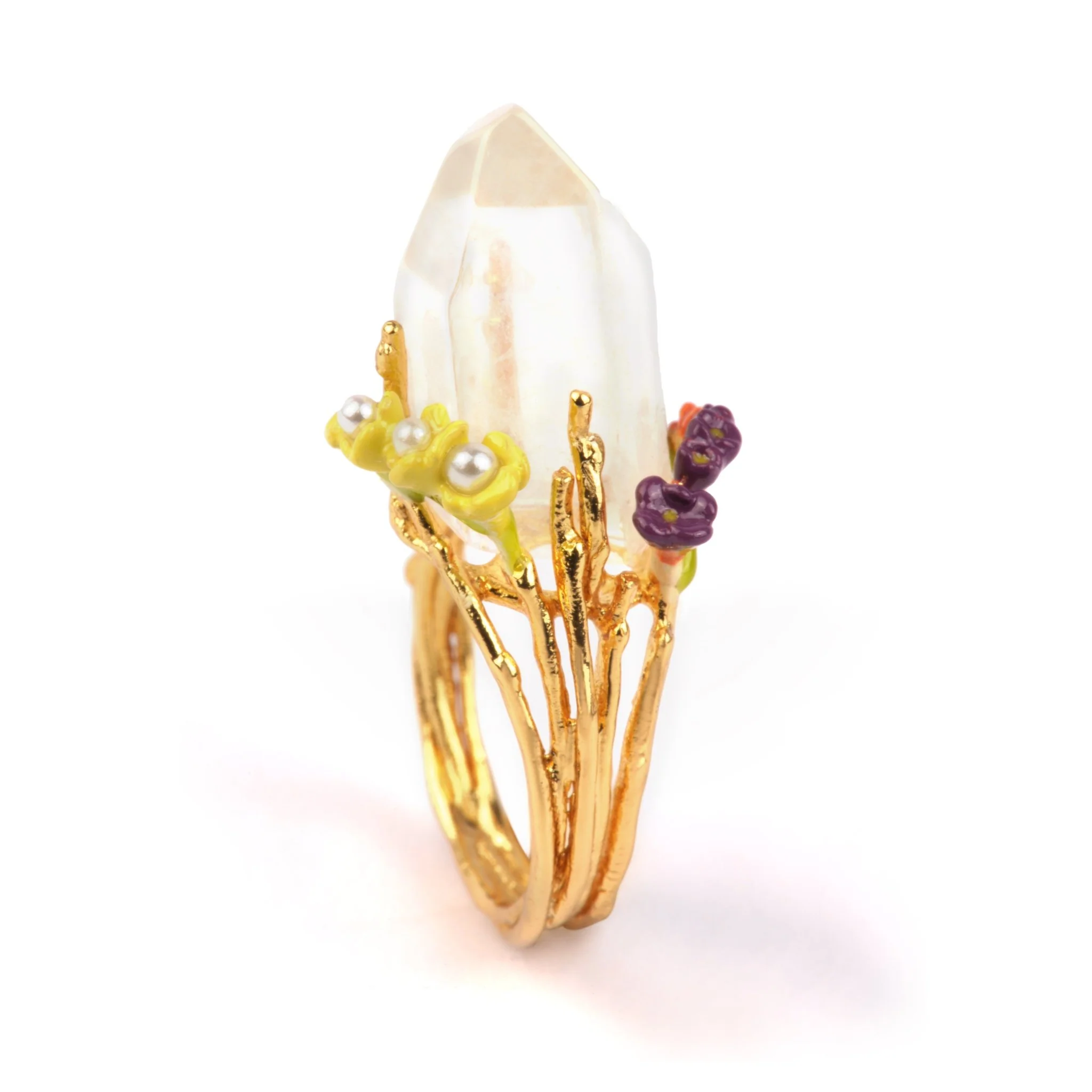 Bague Cristaux de Fleurs Grosse Pierre Avec Cristal de Roche Et Freesia Rings | YCF604/11 - Image 2