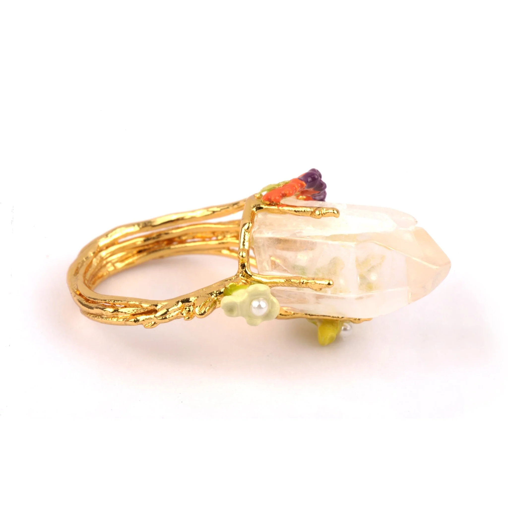 Bague Cristaux de Fleurs Grosse Pierre Avec Cristal de Roche Et Freesia Rings | YCF604/11 - Image 3